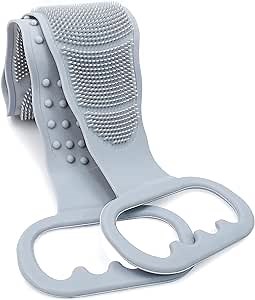 BAIMEI Silicone Back Scrubber for Shower, Exfoliating & Massage Body Washer with Handle for Men and Women - Grey