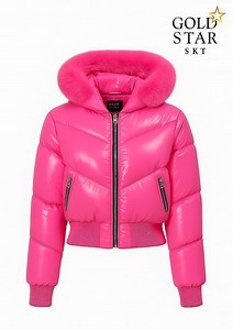 Hot Pink Puffer Jacket: Faux Fur Hood, Cropped Quilted Coat Christmiss Gift - Etsy
