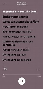 Thank U, Next lyrics on Spotify — full typography lyrics