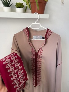 Crimson Embroidered Moroccan Caftan Dress, Beige Crepe Silk Blend (XL) - Etsy Canada