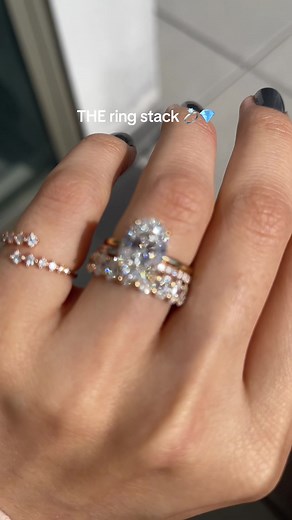 Yellow Gold Oval Solitaire Engagement Ring Stack with Eternity Band