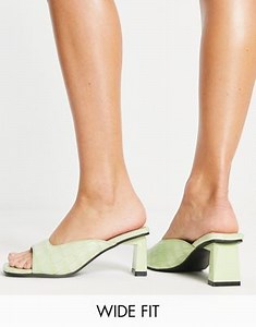 RAID Wide Fit Mabelle square toe mid heel mules in green croc  | ASOS