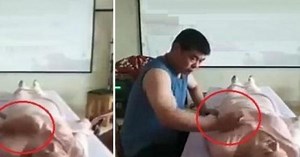 Thầy lang vô tư sờ bóp ngực nữ bệnh nhân trong lúc bấm huyệt chữa bệnh