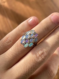 Opal Cluster Ring 925 Sterling Silver | Flower Halo Rainbow Fire - Etsy UK