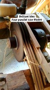 Four parallel saw blades produce three bamboo blades of equal size. #idea #craft #saw #woodsaw #asmr #fyp #fbpro #reels | Bang Setiawan