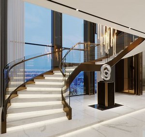 [Hot Item] Modern Glass Spiral Staircase Curved Steel Staircase Railing Tempered Glass Stairs Design