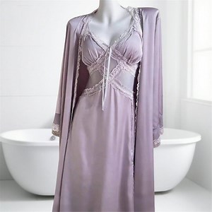 Cottagecore Satin Lingerie, Bridal Robe & Slip Dress Set, Vintage Lace Nightgown, French Coquette Sleepwear, Victorian Princess Nightdress - Etsy UK