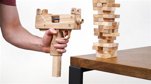 DIY Jenga hack: Building a wooden Uzi-inspired launcher!