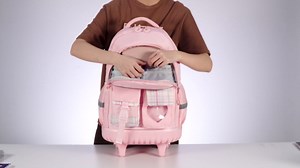 Rolling Backpack for Girls - Roller Wheels School Bookbag with Lunch Bag & Pencil Pouch for Teen Girls Kids Wheeled Suitcase Backpacks, Elementary Middle School Travel Daypack (Black)