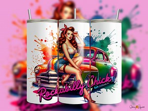 Vintage Rockabilly Chick Pinup Girl - Vintage Car 20 Oz Tumbler Wrap PNG - Watercolor Design - Pinup Retro Style Lovers - Sublimation - Etsy
