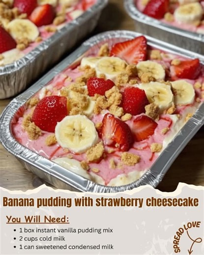Strawberry Cheesecake Banana Pudding Ingredients Pudding Base 1 box instant vanilla pudding mix 2 cups cold milk 1 can sweetened condensed milk 8 oz cream cheese softened 1 cup heavy whipping cream 1 tsp vanilla extract Layers 1 lb strawberries sliced 3-4 bananas sliced 1 box vanilla wafer cookies crushed Strawberry Cream Layer 1 cup strawberry puree 1 cup whipped topping Instructions Whisk vanilla pudding mix and cold milk in a large bowl until thick Add sweetened condensed milk and cream chees