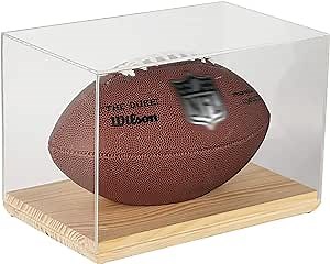 Football Display Case - Acrylic Full Size Football Display Case with Wooden Base Compatible with Adult Footballs / Youth Footballs / Kids Footballs