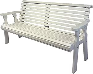Amish Casual Heavy Duty 5 Foot Roll Back Outdoor Bench in White Stain - Amish Made in The USA from Treated Pine for Outdoor Durability, 700 Lb Weight Capacity