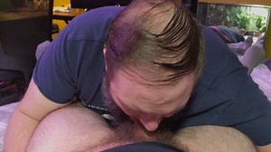Big bubba bear sucks and deep throats handsome moustache daddy's fat cock