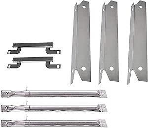 S9061A(3-Pack) S1048A(3-Pack) Replacement 13 1/8 inches Stainless Steel Heat Plates and Stainless Steel Grill Burner Crossover Tube for Brinkmann 810-3331-F