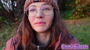 Almost caught! Skinny girl fucks her fat pussy in public