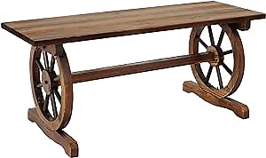 Amazon.com: Sunnydaze Rustic Wood Outdoor Bench with Wagon Wheel Base - Charred Finish with Clear Lacquer Coat - 2-Person - 43-Inch : Patio, Lawn & Garden