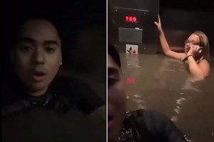Video shows people trapped in elevator as floodwaters rise