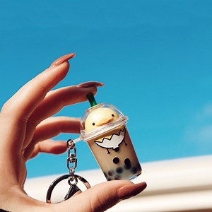 [Hot Item] Acrylic Keychain Manufacturer Custom 3D Plastic Keychains Keyring Cartoon Boba Liquid Keychain
