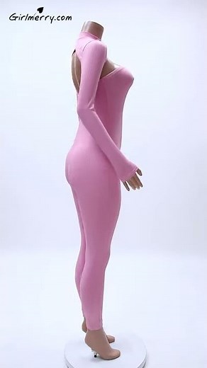 New solid color stretch tube top jumpsuit with long-sleeve irregular tops stylish A41607