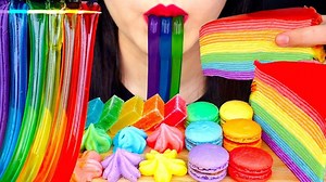 16K views · 440 reactions | ASMR RAINBOW JELLY Jelly Noodles, Jewel Candy, Crepe Cake | Food Eating ASMR | Facebook