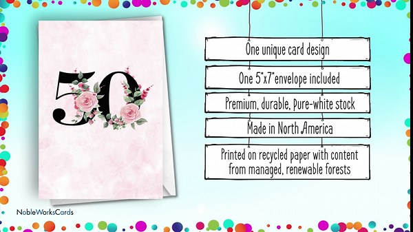 NobleWorks - 50th Milestone Anniversary Congratulations Notecard w/ 5 x 7 Envelope for Men and Women (1 Card) Floral Couple 50 C8255MAG