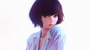Ilya Kuvshinov Style Girl with Short Black Hair Rare Gallery wallpaper
