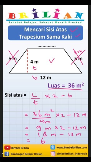 Rumus Mencari Sisi Atas Trapesium Sama Kaki yang Diketahui Luasnya | Bimbingan Belajar Brilian