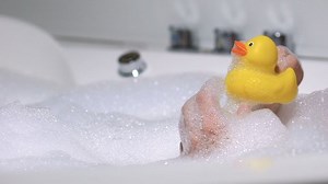 Young Childish Lady Playing Rubber Duck 库存影片视频（100% 免版税）1035609626 | Shutterstock