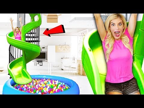 Transforming my Stairs into a GiANT SPiRAL SLiDE inside my HOUSE! (Box Fort vs. Ball pit)