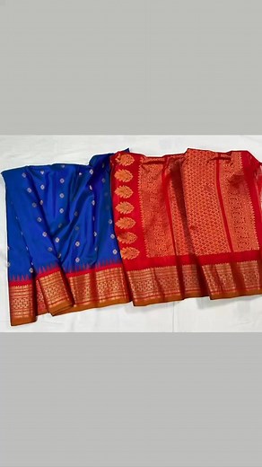 *GADWAL PURE SILK SAREES*WITH CONTRAST PALLU AND KUTTUBORDER DOUBLE WARP🍁ALL OVER SAREE BUTTA🍂CONTRAST BLOUSE SILK MARK CERTIFICATE $210Free Delivery | Indigo Bell Saree USA