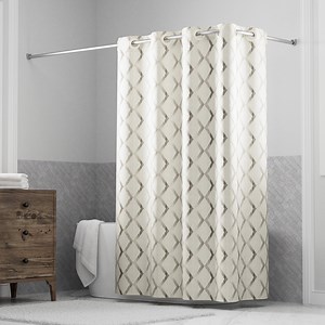 Hookless Faux Silk Shower Curtain with Flex-on Rings and It's a Snap! Fabric Liner with Magnets, 71 In Wide x 74 In Long, Diamond Ombre Print, Ivory