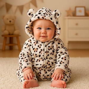 Leopard Print Flannel Baby Onesie: Hooded Winter Romper, 0-18M - Etsy UK