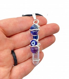Evil Eye Protection Amulet - Empath Protection Pendant - Psychic Protection - Sodalite, Amethyst, Clear Quartz - Protection Crystals - Etsy