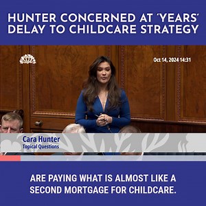 The Education Minister has told Cara Hunter MLA that a full Childcare Strategy is 'years' away. Until the Executive delivers on this parents will continue to face eye-watering costs and many talented people will be forced to abandon their careers. Parents cannot afford to wait any longer, they need support now. | Social Democratic and Labour Party