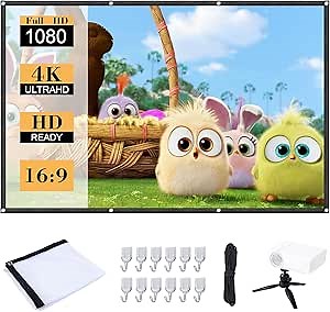 120 Inch Projector Screen & Tripod Bundle, Pack with Home & Outdoor Movie Screen, Camera & Projector Mount, Hooks, Ropes, Portable Retractable Outside Hanging Video Projection Screen HPS120