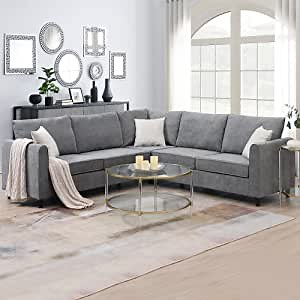 Amazon.com: BIADNBZ Modern Sectional Sofa L Shaped Couch Upholstered Living Room Furniture Set with 3 Pillows for Home/Office/Studio, 91", Gray : Home & Kitchen
