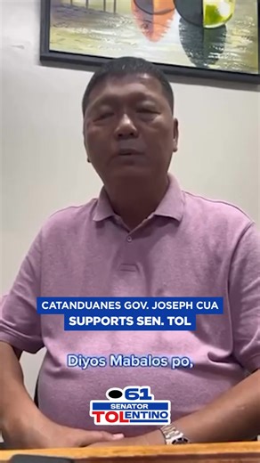 Catanduanes Governer Joseph Boboy Cua Endorses Senator Tolentino! Courtesy: Sen. Francis Tolentino | Facebook #PilipinasToday #FrancisTolentino #TOLngBawatPilipino #61Tolentino | Pilipinas Today | Facebook