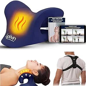 Neck Stretcher for Pain Relief- Heated Neck Stretcher for Muscle Relaxation | Posture Corrector for Neck Hump Corrector | Self Care Gifts with Posture Corrector, Ebook Video Guide