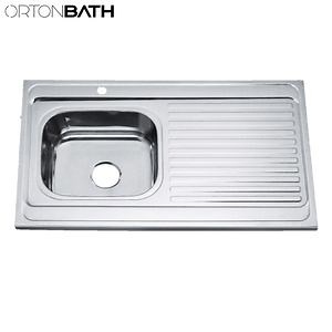 [Hot Item] Ortonbath Tahiti 1000X600mm Top Mount Drop in Left Single Bowl 16-Gauge 201 304 Stainless Steel Inset Kitchen Sink with Drainboard with or Without Tap Hole