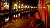 Tourist crowed Amsterdam Red Light District night, Netherland,...