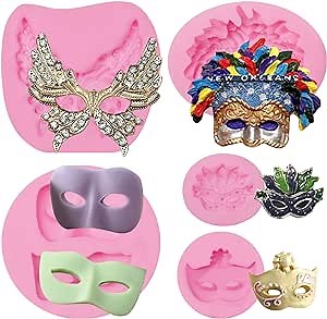 Masquerade Mask Silicone Molds 5 Pcs, Mask Chocolate Fondant Mold for Cake Decoration, Candy Sugar, Cupcake Topper, Cake Pop, Popsicle, Polymer Clay Crafts