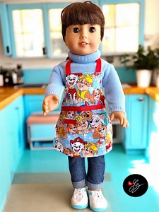 Paw Patrol 18 Inch Doll Matching Kids Apron Adjustable, Cotton Cooking Baking Craft Gift, Doll Aprons With Pocket - Etsy