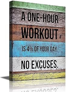 Fitness Workout Bodybuilding Positive Canvas Wall Art Motivational Quote Colorful Wooden Grain Artwork for Office Bedroom Decor Inspirational Motto Poster Print Framed 16x24inch