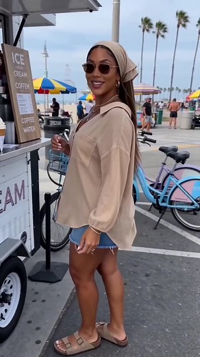 Khaki One-Shoulder Shirt: Cute Vacation Outfit Idea