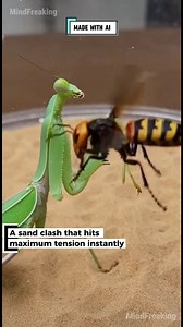 215K views · 1.6K reactions | The Giant Hornet and the Mantis explode into a wild sand-arena moment where lightning reflexes flip the entire fight in one blink #insectworld #wildlifeclip #macrocreatures #naturefocus #terrariumlife ⚙️ AI-generated nature dramatization — no real creatures involved. | MindFreaking | Facebook