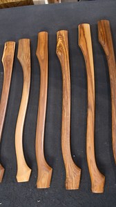 Check out all these unique handles! We've got some really exciting things in the works very soon, but in the meantime enjoy the beauty and variability of hickory. It truly is an amazing wood. Hoffmanblacksmithing.com #hoffmanblacksmithing #hoffmanblacksmithinghandles #hoffmanhandles #hickoryaxehandles #premiumaxehandles | Hoffman Blacksmithing