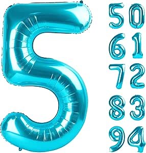 5 Balloon, Blue Number Balloons 40 Inch, 5th Birthday Balloon Decorations, Blue Party Supplies, 5 Number Balloons, Number 5 Balloon