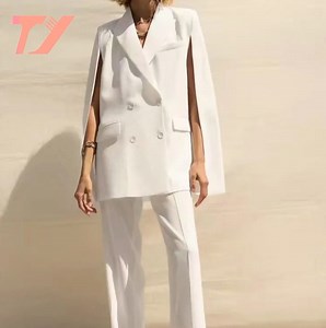 [Hot Item] Summer Women Fashion Blazers Coats White Double Breasted Split Loose Female Casual Street Oversized Blazer Outerwear