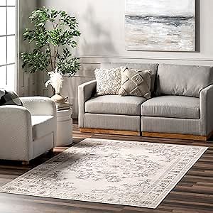 nuLOOM Arwen Vintage Traditional Machine Washable Ultra Thin Area Rug, 5x8, Beige